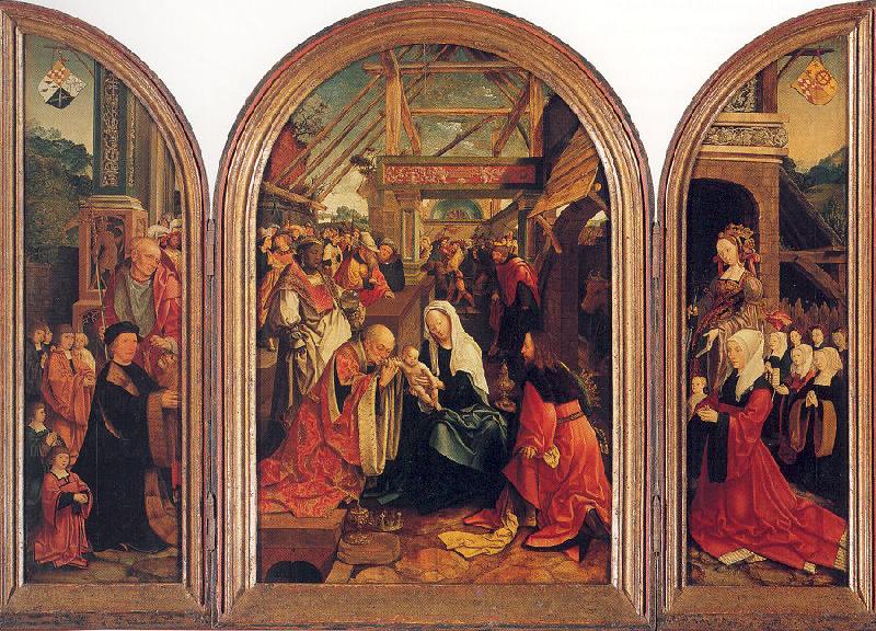 Oostsanen, Jacob Cornelisz van Tryptych with the Adoration of the Magi, Donors, and Saints Sweden oil painting art